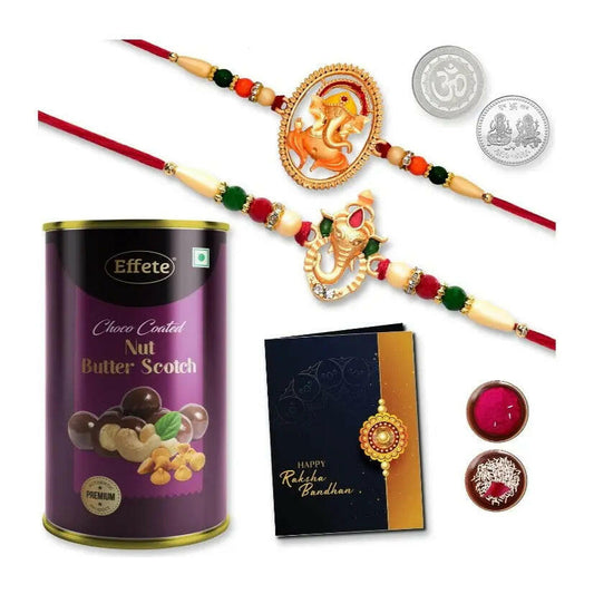 Fashtales Handicrafts Unique Bracelet, Rakhi with Card And Chocolate Combo, Multicolour, Set of 2