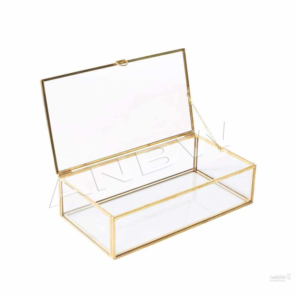 Vintage Rectangular Brass Glass Box, Multiutility Purpose - Jewelry Organizer, Decorative Accent, Wedding Bridal Party Gift
