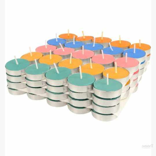 Wax Tealight Candles, Smokeless, No Residue (Multicoloured, Unscented)
