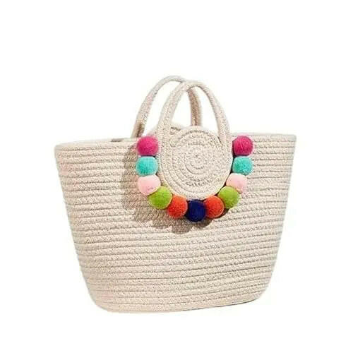Fashtales handicrafts Women Stylish Pure Cotton Boho Fancy Handmade Handbags Tote Basket Bag Shoulder Purse For Ladies Girls College Office Shopping Travel Gift For Sister 003, Off White