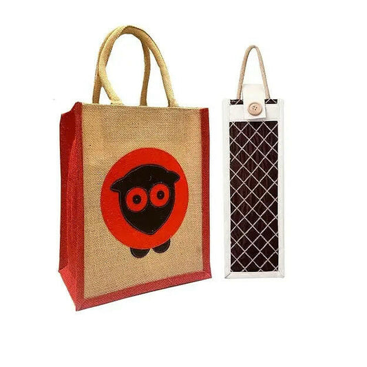 Fashtales handicrafts Women's Jute Shopping,Tote Handbags with Bottle Holder Lightweight Waterpoof Handcarry with Handmade Patch Work & Multipurpose Jute Bags & Bottle