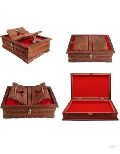 Wooden Holy Book Stand with Storage Box/ Rehal for Pooja Reading and storage Geeta Bible Quran Shiv Puran Ramayana Books