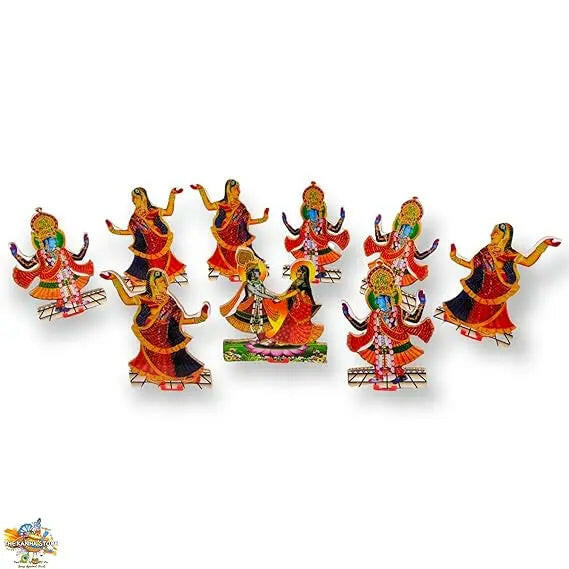 Fashtales Handicrafts Lehariya Raas Set – Wooden MDF Krishna with Radha & Gopi Raasleela for Janmashtami Decoration [ Multicolor ] | by The Kanha Store (4 Inch)
