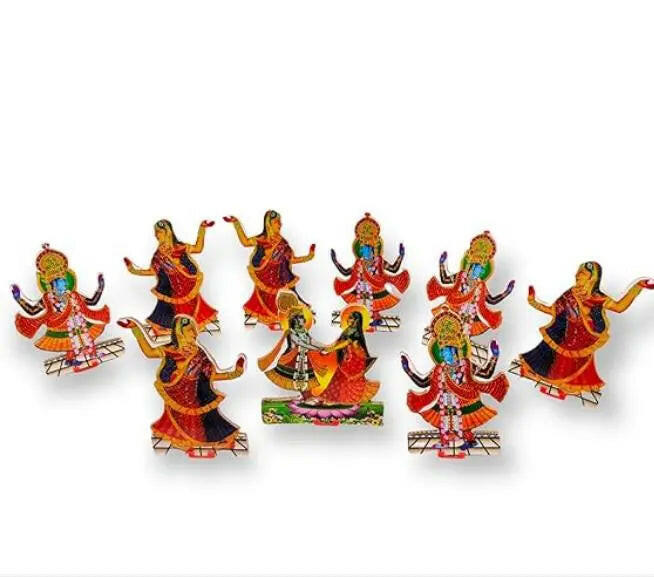 Fashtales Handicrafts Lehariya Raas Set – Wooden MDF Krishna with Radha & Gopi Raasleela for Janmashtami Decoration [ Multicolor ] | by The Kanha Store (4 Inch)