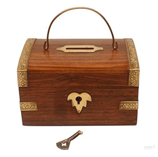 Wooden Money Box with Lock Piggy Bank Coin Box Children Gifts