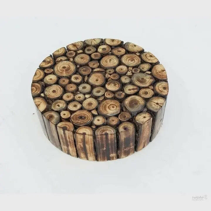 Fashtales Handicrafts Wooden Round Shape Stool Natural Wood Logs Smooth Finish for Pooja,for Kitchen,for Plant Stand,Side Stool,Gift Item 5x10x10 inch