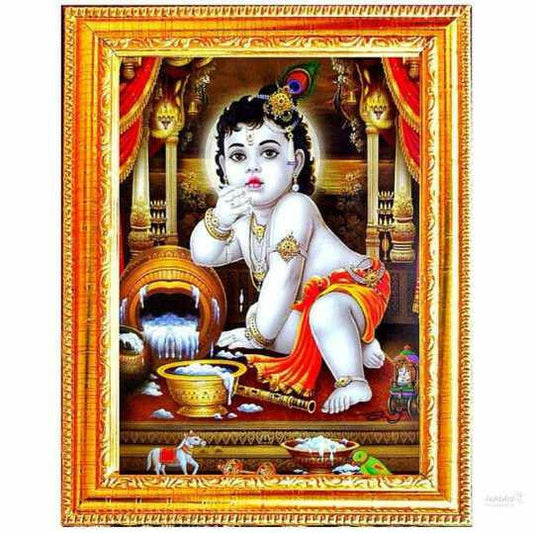 bal gopal picture | God goddess Religious Framed Painting for Wall and Pooja/Hindu Bhagwan Devi Devta Photo Frame/God Poster for Puja