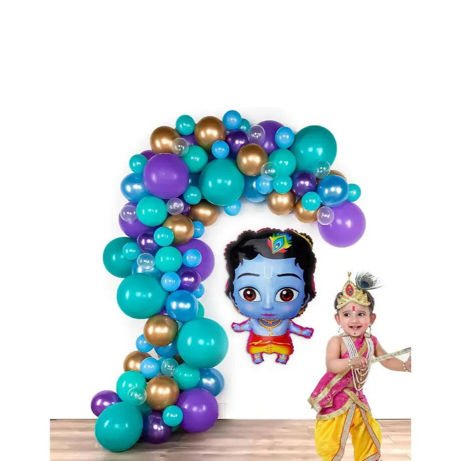 Fashtales Handicrafts krishna janmashtami decoration items set with shree krishna foil balloon, dark purple, metallic gold, chrome purple & blue balloons/pooja room decoration items/home décor kit-58 Items